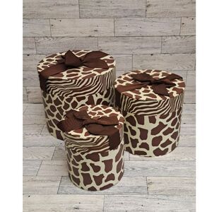 Giraffe Print Storage Boxes with Lids & Bows Set of 3, Animal Print, Decor, Chic